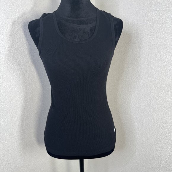 Y2K Element Womens Black Ribbed Tank Top - Fitted Sleeveless Design‎ - Picture 2 of 10